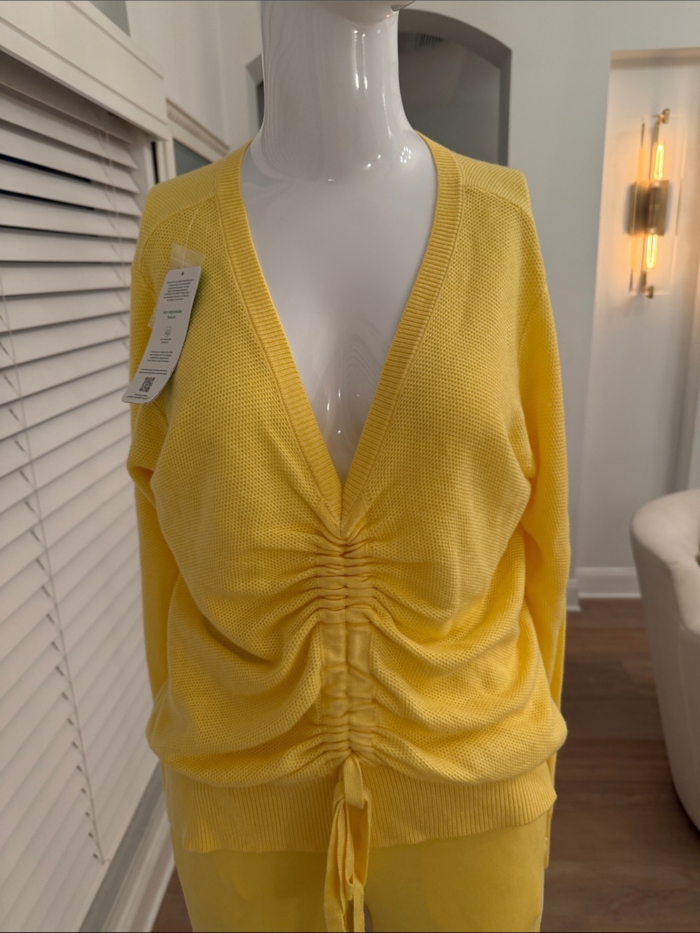 zuda Yellow Ruched V-Neck Knit Top